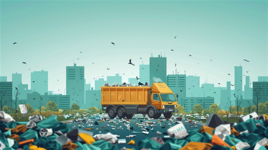 General waste collection — garbage truck and waste bags